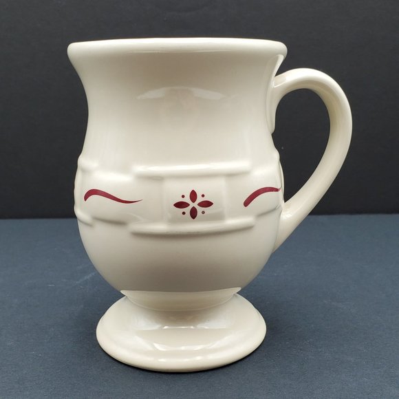 Longaberger Pottery Woven Traditions Red Footed Pedestal Latte Mug - Picture 3 of 7